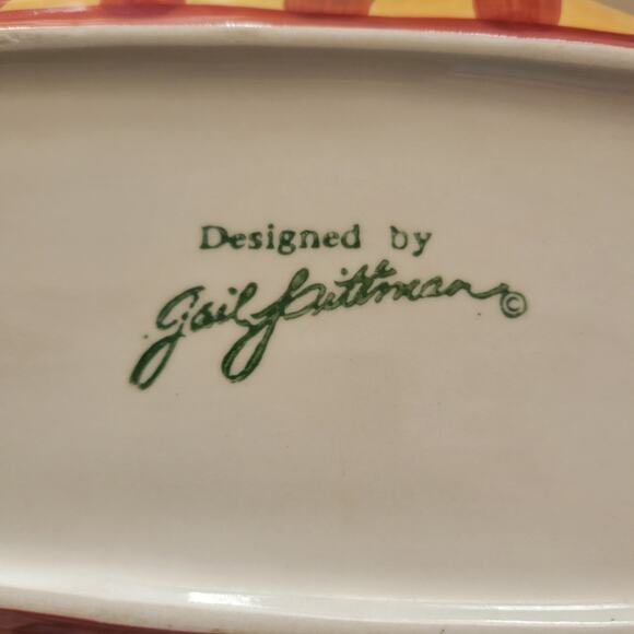 Gail Pittman Hand-Painted Canoe-Shaped Bowl – Striped Sides, Great Condition - Picture 3 of 11